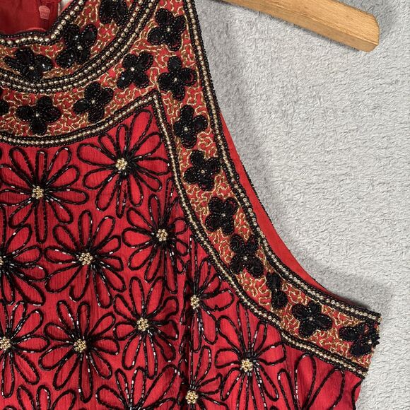 Papell Boutique Halter Top Women’s Size L Red Silk Dark Fairy Romantic Goth Vamp - Picture 7 of 16